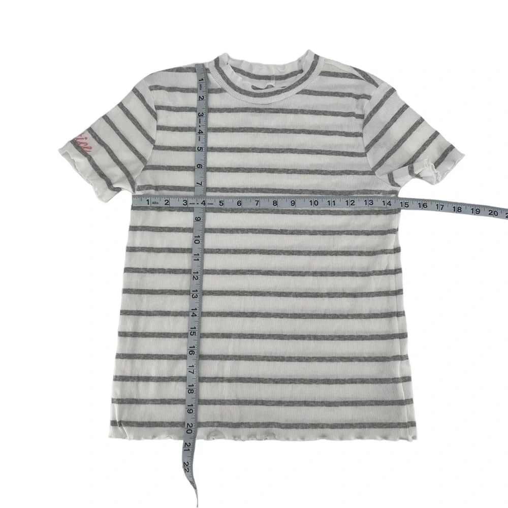 Justice Gray Striped Scalloped Short Sleeve T-Shirt Size 14/16 Girl’s